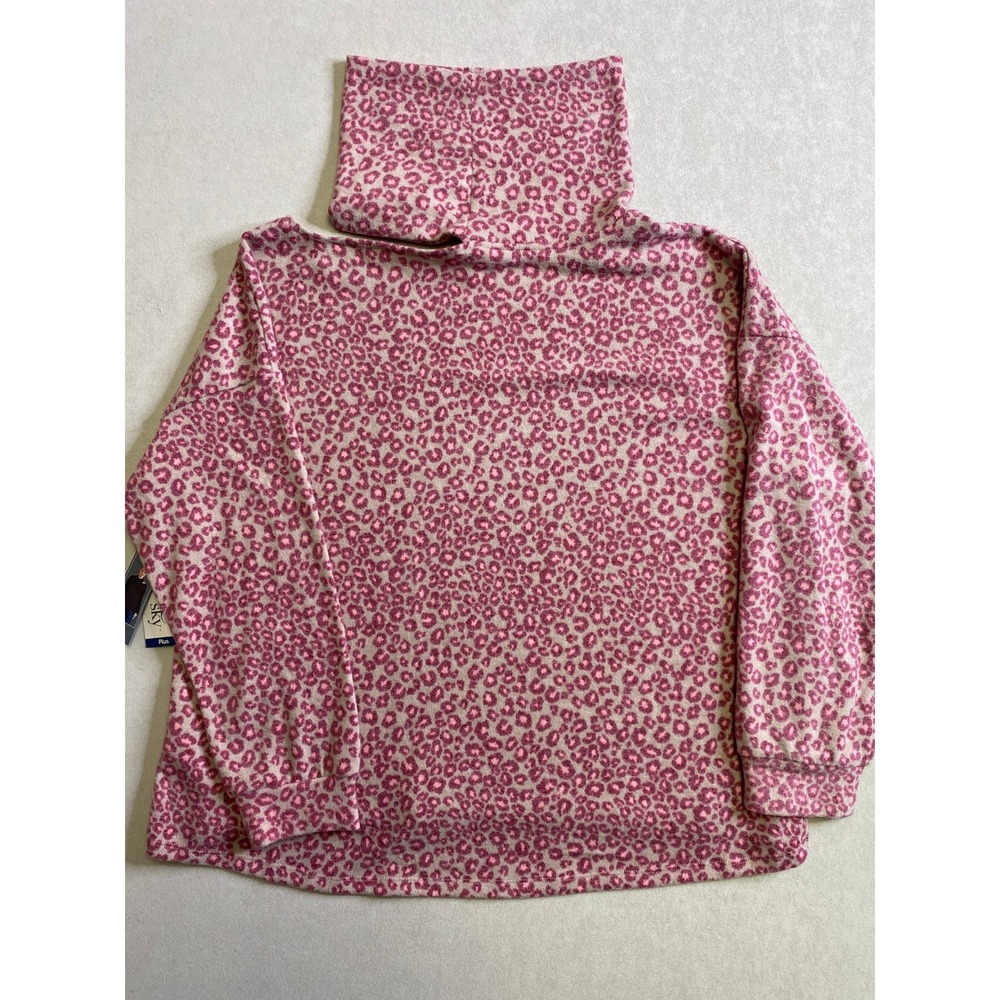 Terra & Sky Pink Leopard Print Open Shoulder Turtleneck Top 0X NEW - Picture 1 of 12